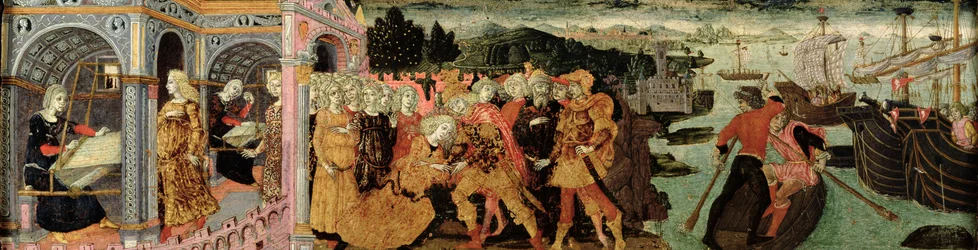 The Return of Ulysses, cassone panel, Sienese (olie på panel)