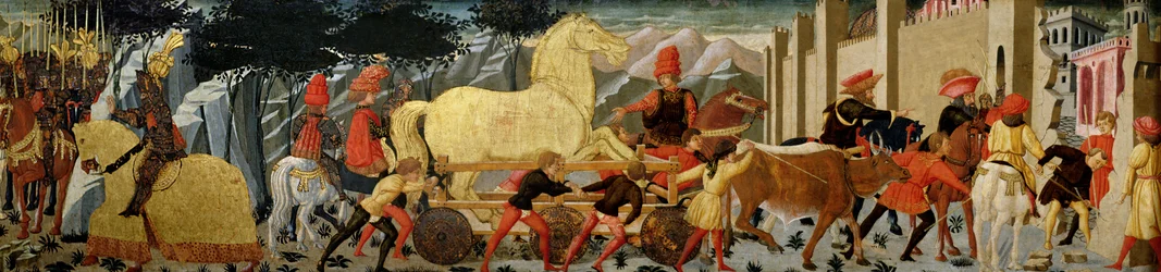 Den trojanske hest (olie på panel)