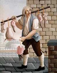Den omrejsende slagter, der sælger kalvehoveder. Det 19. århundrede. Napoli, Museo Nazionale di San Martino