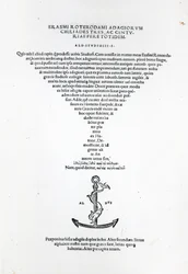 Titelblad til Adages of Erasmus, trykt af Aldus Manutius i Venedig, 1508 (trykt papir og gravering)