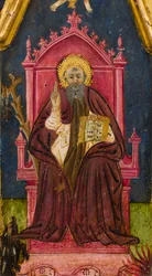 Triptykon: Sankt Antonius abbed på tronen, Sankt Paul eremitten og Sankt Onophrius, detalje, midten af det 14. århundrede (tempera på panel)