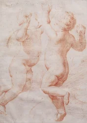 To dansende putti, ca. 1700 (rødt kridt)