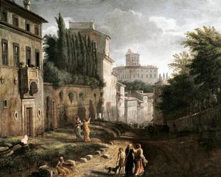 Udsigt over San Bonaventura-gaden i Palatine-bakken i Rom (maleri