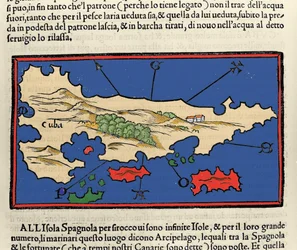 Udsigt over øen Cuba. Isolario (kort over øer) af Benedetto Bordone. Venedig 1547