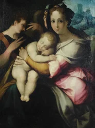 Jomfru og barn, ukendt kunstner fra Toscana, midten af det 16. århundrede (olie på lærred)