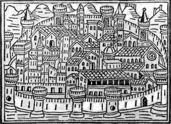 Muret by fra Supplementum Chronicarum af Giacomo Filippo Foresti, 1506