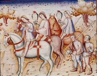 Unge herrer fra aristokratiet, der jager falken (miniature