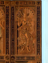 Detalje af en af dørene ved Sala degli Angelo, Palazzo Ducale, Urbino (træ)