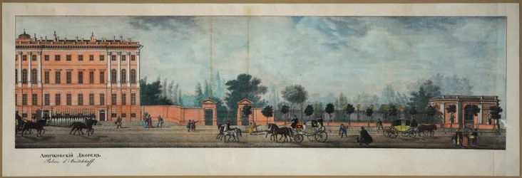 Perspektiv Nevski - Anichkov-paladset. Fra panoramaet af Nevsky Prospekt par Ivanov, Ivan Alexeyevich (1779-1848)