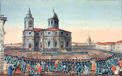 Peoples Militia modtaget på St Isaacs Square i Sankt Petersborg, 1815
