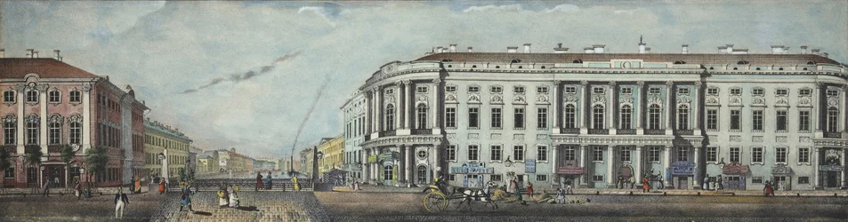 Politibroen med Stroganov-paladset. Fra panoramaet af Nevsky Prospekt, 1830