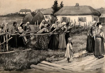 En religiøs kolera procession i det russiske landdistrikt fra rækken af akvareller russisk revolution,
