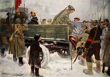 Arrestation af generaler under revolutionen i februar 1917 (farve litho)