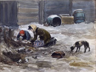 Sultne år i Petrograd (Tegnet fra naturen) af Vladimirov, Ivan Alexeyevich (1869-1947). Akvarel, Gouache på papir