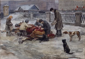 Sultne år i Petrograd af Vladimirov, Ivan Alexeyevich (1869-1947). Akvarel, Gouache på papir