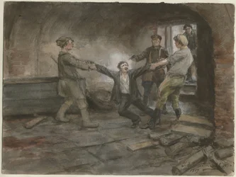 Mand tilbageholdt og henrettet fra serien af akvareller russiske revolution, 1919