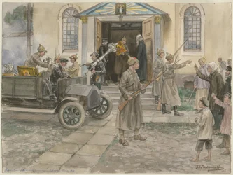Rekvirering af kirkeskattene i Petrograd den 5. maj 1922 fra akvarelserien Rusland