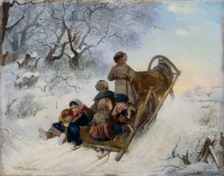 Børn på en hestetrukket slæde, 1870