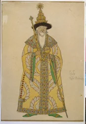 Zar Dadon. Kostume til operaen “Den gyldne hane” af Nikolaj Rimskij-Korsakov (1844-1908). Værk af Ivan Yakovlevich Bilibin (1876-1942)