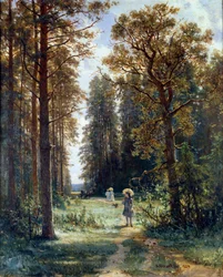 Sti gennem skoven Rydder landskab i en skov. Maleri af Ivan Ivanovich Shishkin (1832-1898) 1880 St. Petersborg, Eremitagemuseet