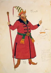 Kostumetegning til Den gyldne hane af Rimskij-Korsakov, 1909