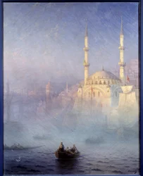 Konstantinopel, moskeen i Tophane (Mosquee Nusretiye) Maleri af Ivan Constantinovich Aivazowski (Aivazovsky 1817-1900) 1884 Søn. 1,15 x 0,9 m Brest, Museum of Fine Arts - Konstantinopel, moskeen Tophane (Nusretiye-moskeen). Maleri af Ivan Konstan
