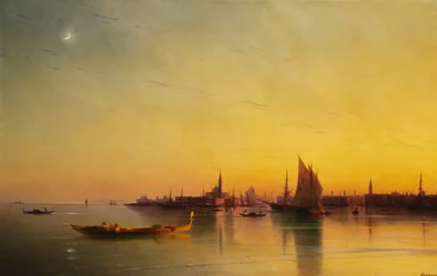 Venedig set fra lagunen ved solnedgang