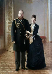 Portræt af den russiske zar Alexander III (1845-1895) med sin kone Maria Fedorovna Maleri af Ivan Nikolaevich Kramskoi (Kramskoy) (1837-1887)
