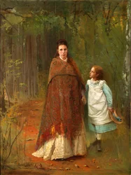 I Parken. Portræt af kunstnernes hustru og datter, 1875