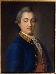 Portræt af Boris Vladimirovich Sheremetev (1754-1811) i uniform fra kavalerigardens regiment. (Portræt af B.V. Sheremetev i The Uniform Of The Cavalry Guard Regiment). Maleri af Ivan Petrovich Argunov (Argounov) (1729-1802), olie på lærred
