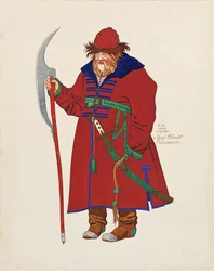 Kostumedesign til operaen The Tale of Tsar Saltan af N. Rimsky-Korsakov, 1929