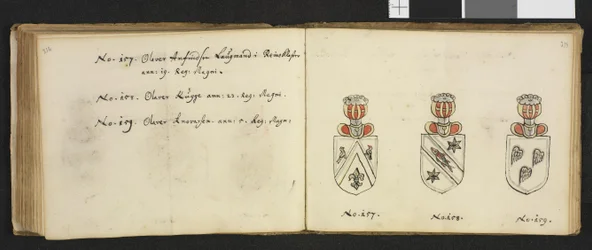 Illustration hentet fra et privatarkiv i Nationalbiblioteket med titlen Insignia quædam virorum illustrium in Norvegia quodam habitantium af Iver Nielssøn Hirtzholm