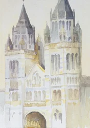 Hovedindgangen til The Natural History Museum, London, dagtimerne, 1994 (wc på papir)