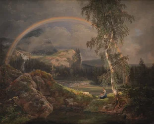 Norsk Landskab med Regnbue