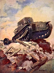 En første verdenskrigs tank (farve litho)