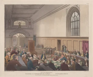 Guildhall, Examination of a Bankrupt before his Creditors Microcosm of London..., 1. november 1808.