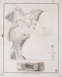 Archipeligo, Rhodos I., Port Lindo opmålt af kaptajn Thomas Graves, HMS 