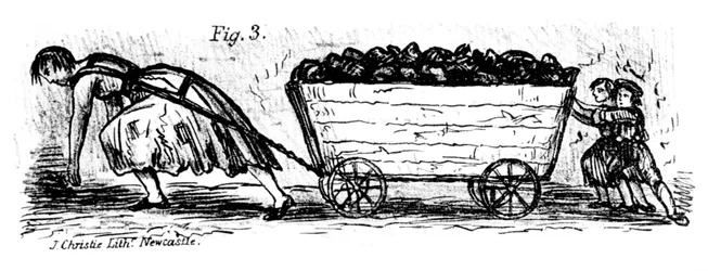 Kvinde og børn kulputtere, Mid og East Lothian, Skotland, 1848