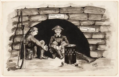 Express Villa (kun løbere): Et varmt hjørne i Frankrig, 1917 (pen, pensel og blæk på papir)