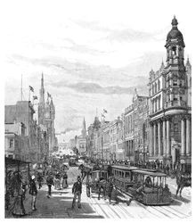 Collins Street, der kigger mod øst, Melbourne, Victoria, Australien, 1886.