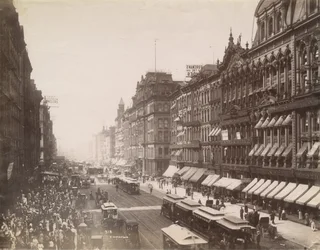 Udsigt over State Street mod nord fra Madison Street, Chicago, 1890