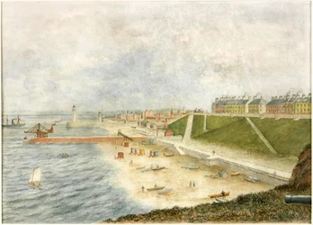 Roker Terrace og havneindgangen fra Holey Rock (akvarel på papir)
