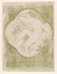Nøgen kvinde i bølgerne De Morgen / Skitse til et vægmaleri i Vooruit Purmerend-bygningsarkitekten J.J.P. Gammel. (titel på objekt)