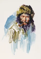 Illustration til Call of Wild, eventyrroman af Jack London (1876-1916), tegning