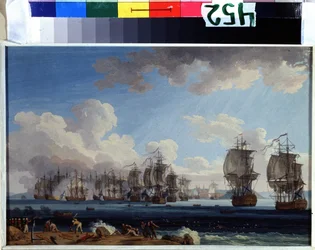 ""Slaget ved Chesma den 05/07/1770"" (Flådeslaget ved Chesma den 5. juli 1770) Det modsatte flåderne fra Katarina II