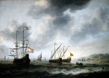 Det hollandske flagskib De Roode Leeuw og to engelske fartøjer (olie på lærred)