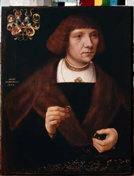 Portræt af en mand med ringe. Mandsportræt med ringe. Maleri af Jacob van Utrecht (ca. 1479-efter 1525)