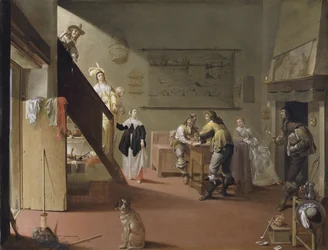 Elegant selskab, der ryger og drikker på en kro / Bordell-scene