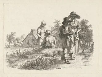 Blind kvinde og samtalende skikkelser på en gård Studietryk / Etudes gravées (serietitel)