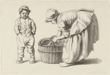 Bøjende pige med en kurv og et barn Studietryk / Etudes gravées (serietitel)